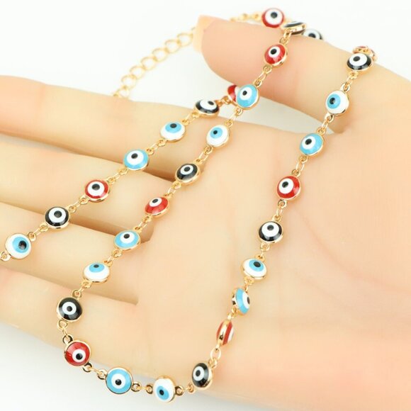 Colorful Evil Eye Necklace in Rose Gold Finish, Adjustable Chain, XPNL0389 - Picture 5 of 12